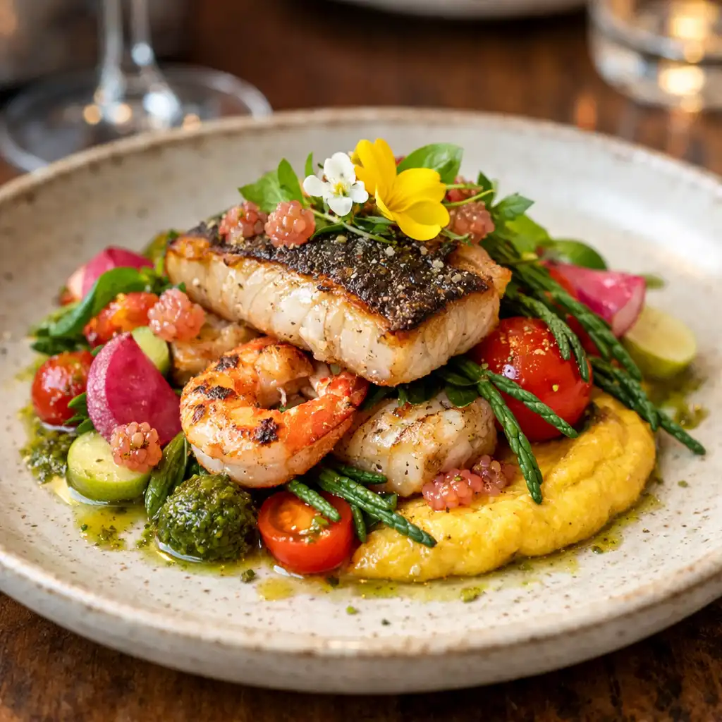 Beautifully plated modern Australian dish with fresh local ingredients